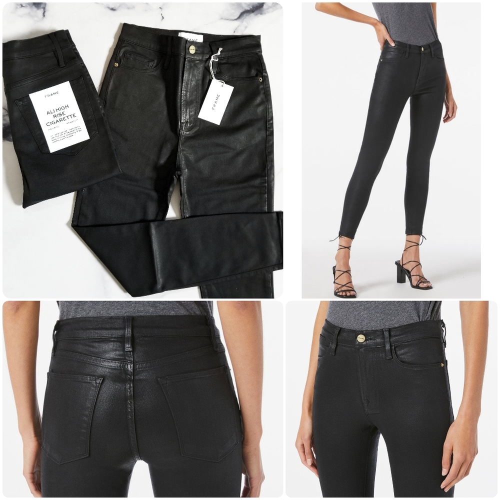 Frame Ali High Rise Cigarette Jean in Noir Coated